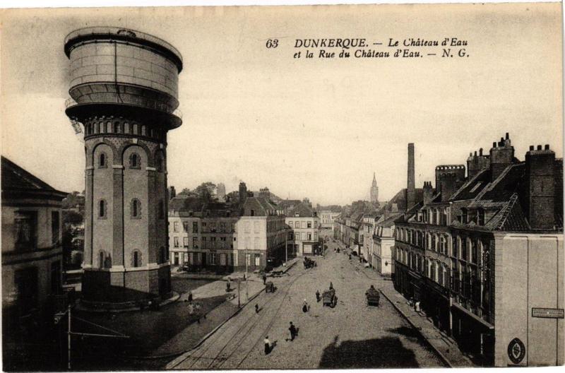 Carte postale ancienne Dunkerque - Le Chateau d'Eau et la Rue du Chateau d'Eau à Dunkerque