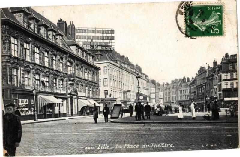 Carte postale ancienne Ed. Aqua 3011 Lille La Place du Theatre à Lille