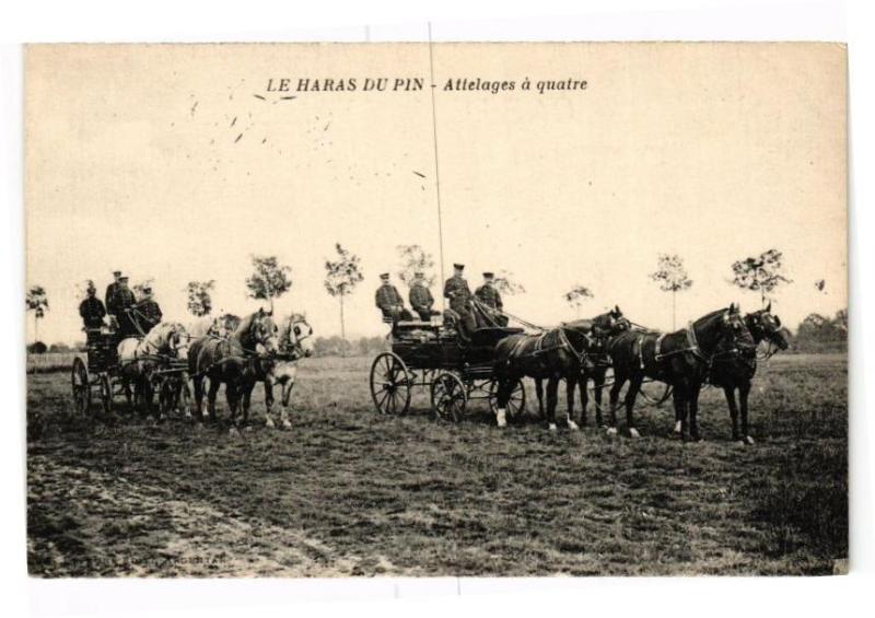 Carte postale ancienne Le Haras-du-Pin - Attelage a quatre