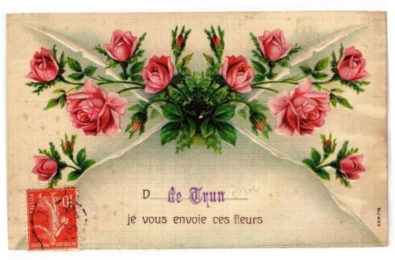 Carte postale ancienne Trun - Je vous envoie ces fleurs à Trun