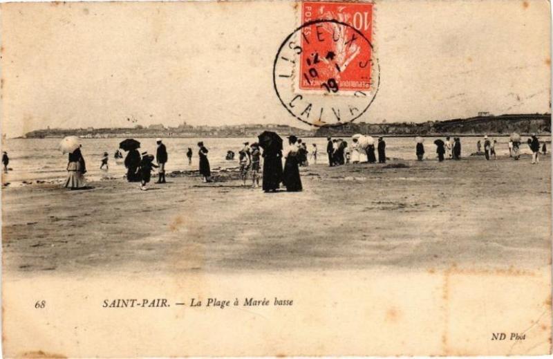 Carte postale ancienne Saint-Pair - La Plage a Maree basse à Saint-Pair