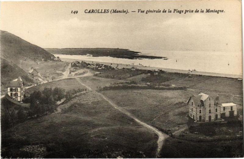 Carte postale ancienne Carolles - Vue générale de la Plage prise de la Montagne à Carolles