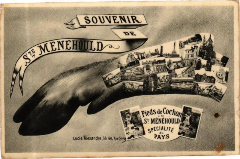 Carte postale ancienne Souvenir de Sainte-Menehould - Pieds de Cochon a la Sainte-Menehould... à Sainte-Menehould