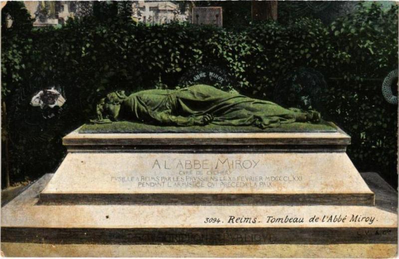 Carte postale ancienne Ed. Aqua 3094 Reims Tombeau de l'Abbe Miroy à Reims