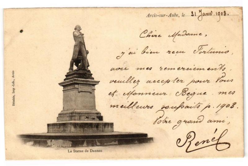 Carte postale ancienne Arcis-sur-Aube - La statue de danton à Arcis-sur-Aube
