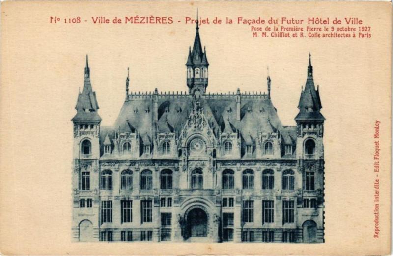 Carte postale ancienne Ville de Mezieres - Project de la Facade du Futur Hotel de Ville