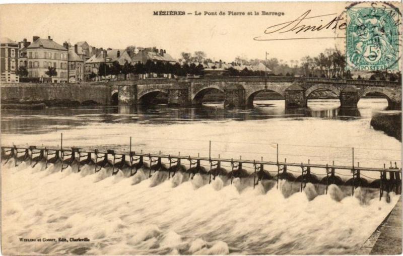 Carte postale ancienne Mezieres - Le Pont de Pierre et le Barrage