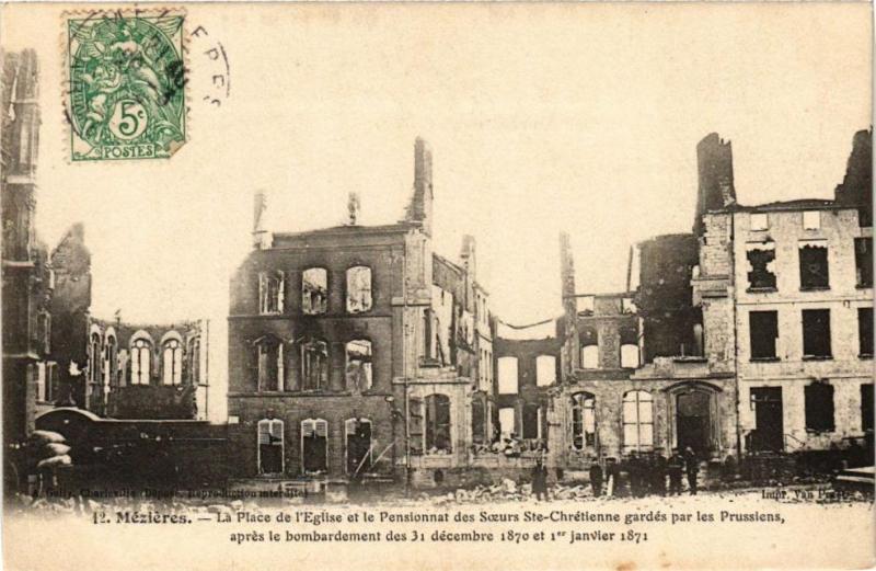 Carte postale ancienne Mezieres - La Place de l'Eglise et le Pensionnat des Scoeurs ..