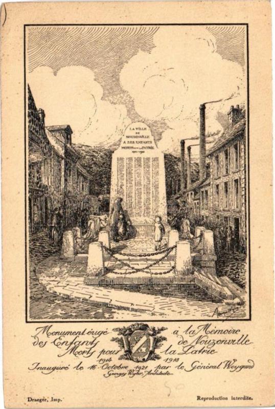 Carte postale ancienne Monument éugé a la Mémoire des Enfands de Nouzonvile Moorty pour..