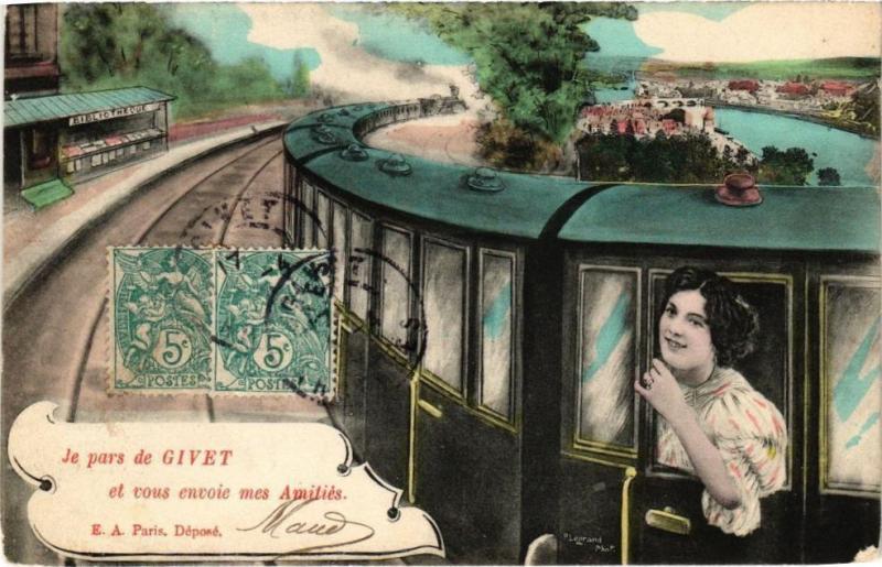 Carte postale ancienne Je pars de Givet et vous envoie mes Amitiés à Givet