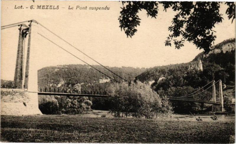 Carte postale ancienne Lot - Mezels - Le Pont suspendu
