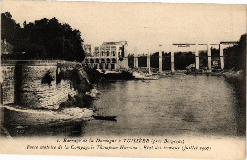 Carte postale ancienne Tuilieres-Barrage de la Dordogne-Etat des travaux
