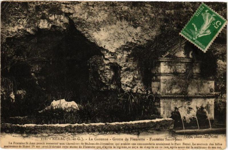 Carte postale ancienne Nerac-La Garenne-Grotte de Fleurette-Fontaine Saint-Jean