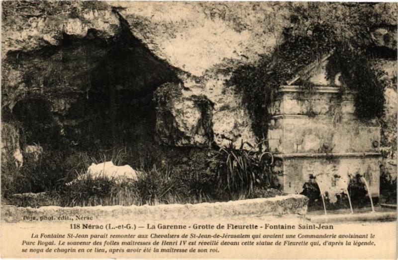 Carte postale ancienne Nerac-La Garenne-Grotte de Fleurette-Fontaine Saint-Jean