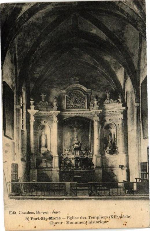 Carte postale ancienne Port Sainte-Marie-Eglise des Templiers-Choeur-Monument historique à Port-Sainte-Marie