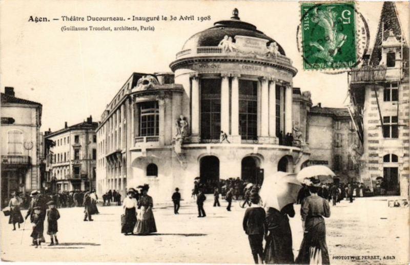 Carte postale ancienne Agen - Théatre Ducourneau Inaugure le 30 Avril 1908 à Agen