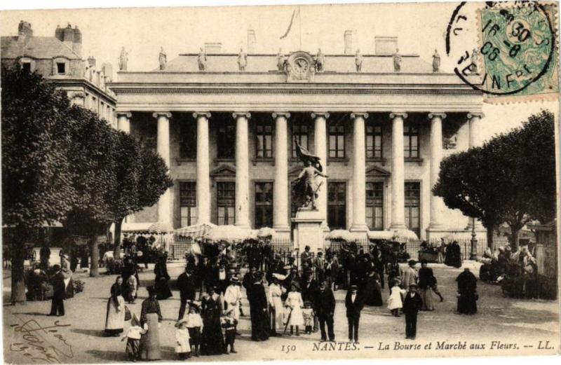 Carte postale ancienne Nantes - La Bourse et Marché aux Fleurs à Nantes