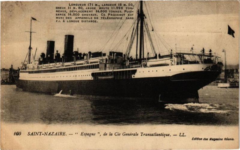 Carte postale ancienne Saint-Nazaire - Espagne de la Cie générale Transatlantique à Saint-Nazaire