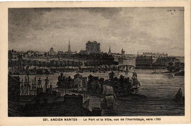 Carte postale ancienne Ancien Nantes - Le Port et la Ville vus de l'Hermitage vers 1780 à Nantes