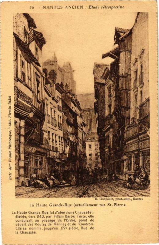 Carte postale ancienne Nantes Ancien - Etude relraspective - La Haute Grande-Rue à Nantes