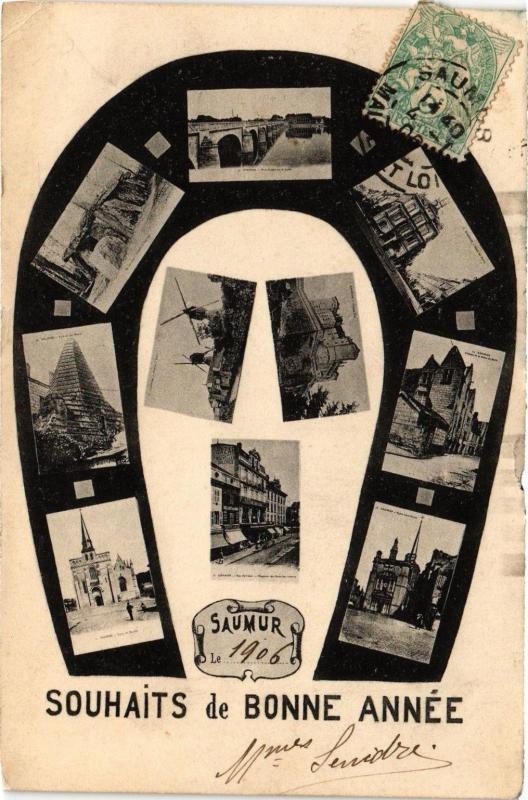 Carte postale ancienne Souhaits de Bonne Année - Saumur 1906 à Saumur