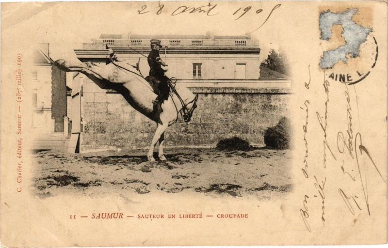 Carte postale ancienne Saumur - Sauteur en liberte - Croupade (28 Avril 1909) à Saumur