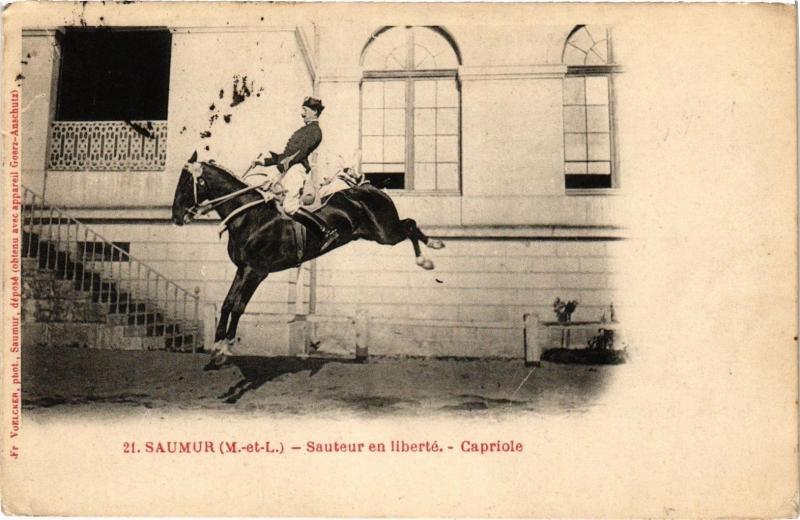 Carte postale ancienne Saumur - Sauteur en liberte - Capriole à Saumur