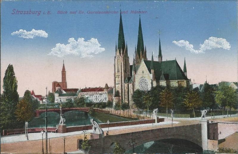 Carte postale ancienne Eglise et Ministère de la Garnison à Strasbourg