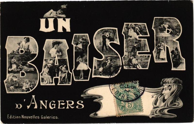 Carte postale ancienne Un Baiser d'Angers à Angers