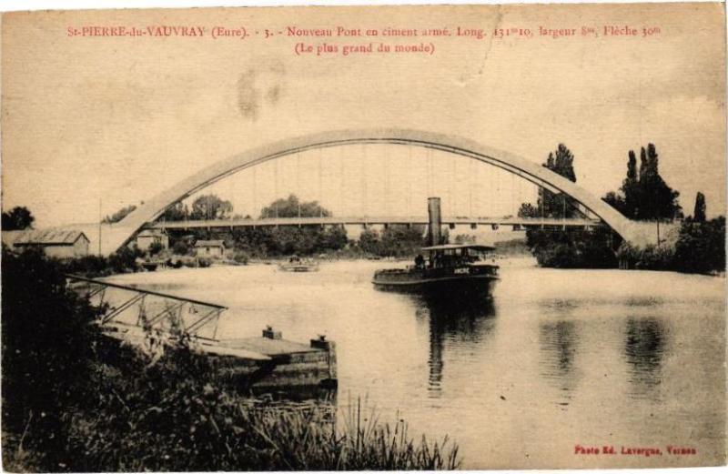 Carte postale ancienne Saint-Pierre-du-Vauvray - Nouveau Pont en ciment armé Long 131(182684) à Saint-Pierre-du-Vauvray