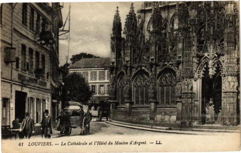 Carte postale ancienne Louviers - La Cathédrale et l'Hotel du Moulon d'Argent à Louviers