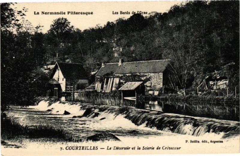 Carte postale ancienne Courteilles - Le Déversoir et la Scierie de Crévecoeur à Courteilles