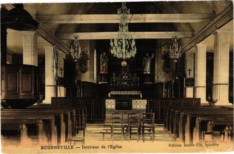 Carte postale ancienne Bourneville - Intérieur de l'Eglise