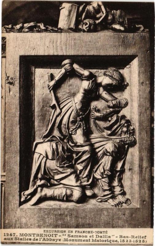 Carte postale ancienne Montbenoit - Samson et Dalila - Bas Relief aux Stalles de .. à Montbenoît
