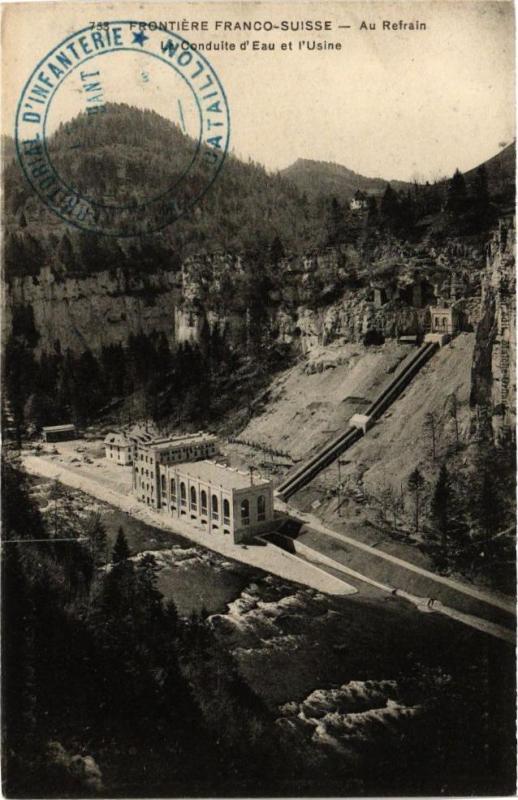 Carte postale ancienne Frontiere Franco-Suisse - Au Refrain - La conduite d'Eau et l'Usine