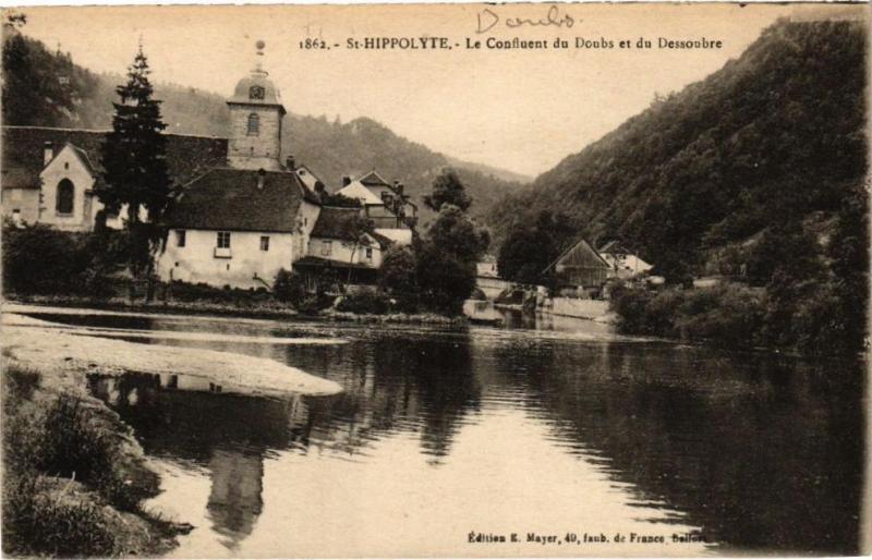 Carte postale ancienne Saint-Hippolyte - Le Confluent du Doubs et du Dessoubre à Saint-Hippolyte