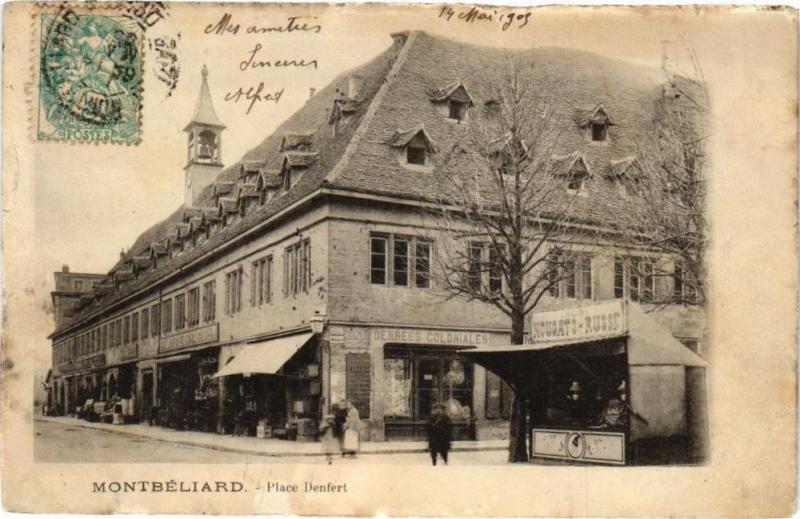 Carte postale ancienne Montbeliard - Place Denfert à Montbéliard