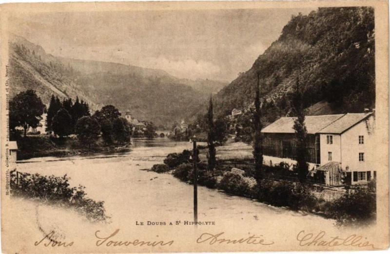 Carte postale ancienne Le Doubs a Saint-Hippolyte à Doubs