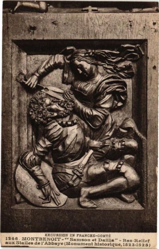Carte postale ancienne Montbenoit - Samson et Dalila - Bas Relief aux Stalles de .. à Montbenoît