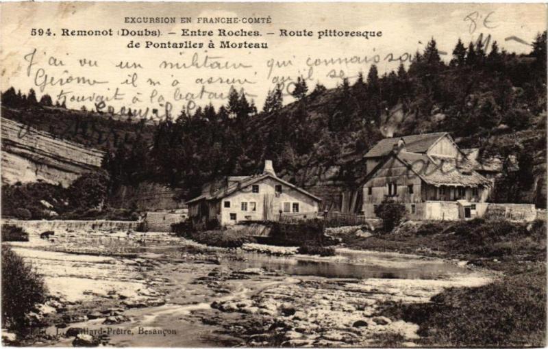 Carte postale ancienne Remonot - Enre Roches - Route pittoresque de Pontarlier... à Pontarlier
