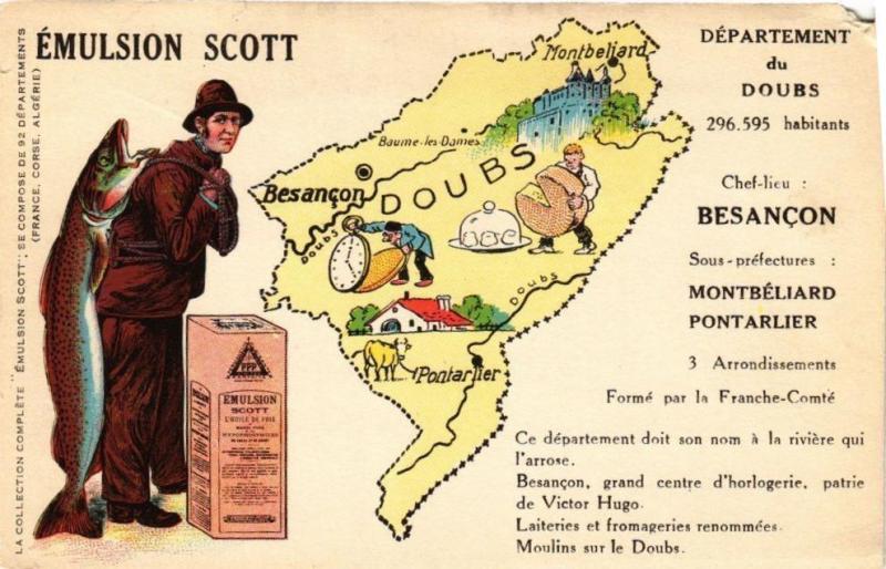 Carte postale ancienne Département du Doubs 296.595 habitants Chef-lieu Besancon à Doubs