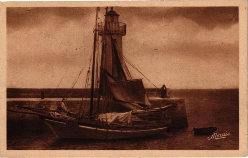 Carte postale ancienne La Flotte (Ile-de-Re) - Le boute de la Jetée et le Phare à La Flotte