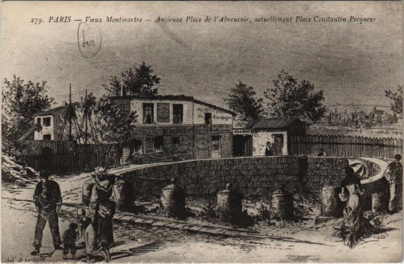 Carte postale ancienne Vieux Montmartre - Ancienne Place de l'Abreuvoir, actuellement Place Constantin Pecqueur à Paris 18e
