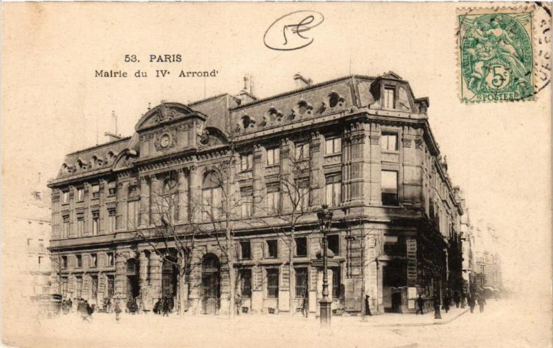 Carte postale ancienne Paris 4e Mairie du Ive Arrond à Paris 4e