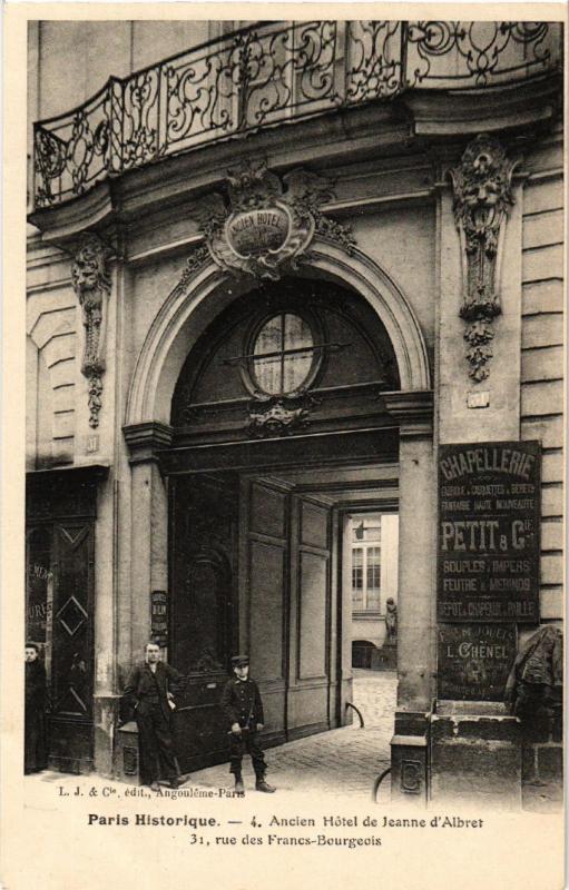 Carte postale ancienne Paris 4e rue des Francs-Bourgeois. Hotel de jeanne d'Albert à Paris 4e