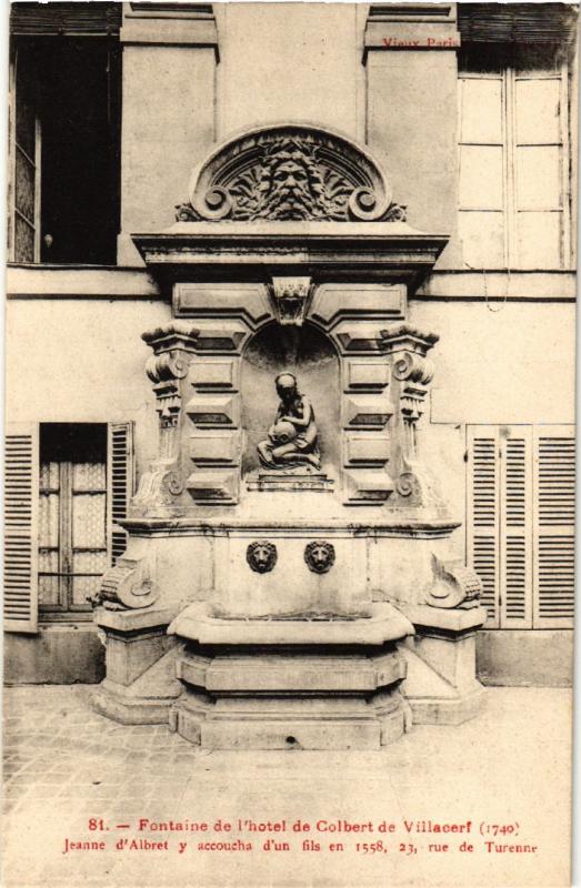 Carte postale ancienne Vieux Paris 4e Rue de Turenne. Fontaine de l'Hotel de Colbert à Paris 4e