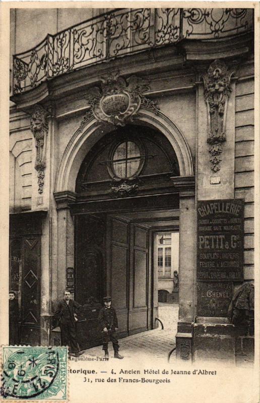 Carte postale ancienne Paris 4e rue des Francs-Bourgeois. Hotel de jeanne d'Albert à Paris 4e