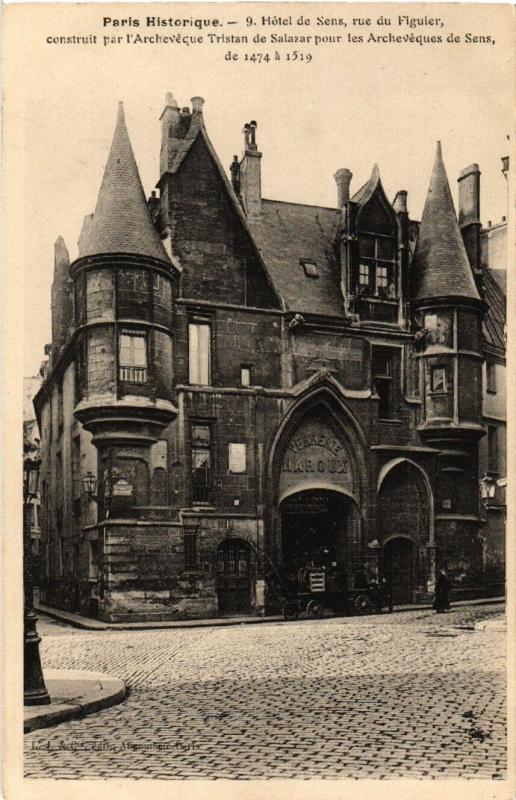 Carte postale ancienne Paris 4e Hotel de Sens Rue du Figuier à Paris 4e
