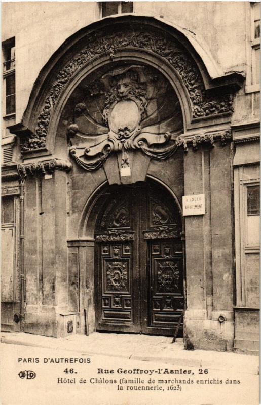 Carte postale ancienne Paris 4e 26 Rue Geoffroy-l'Asnier. Hotel de Chalons à Paris 4e