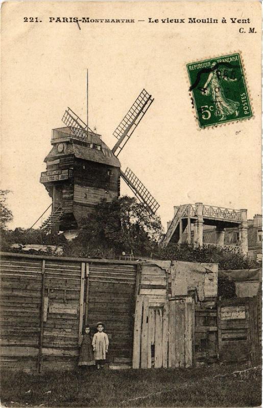 Carte postale ancienne Montmartre - Le vieux Moulin à vent à Paris 18e